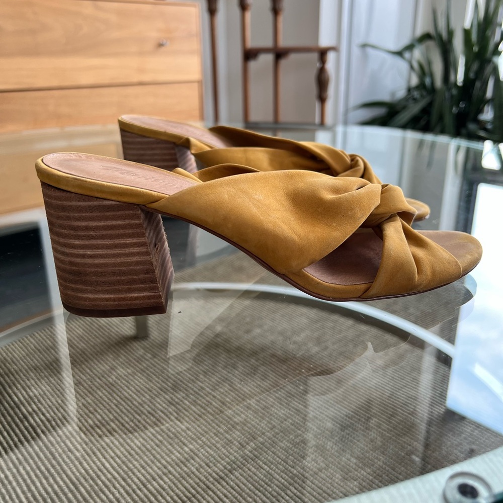 Madewell Sari Crisscross Mustard Block Heel Sandals